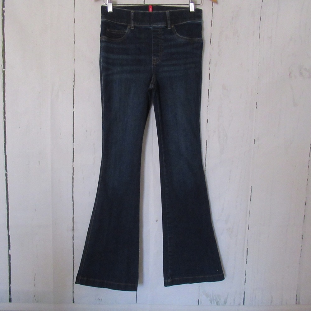 Spanx Jeans S Wide Leg Flare High Rise Dark Wash Pull On Boho Festival